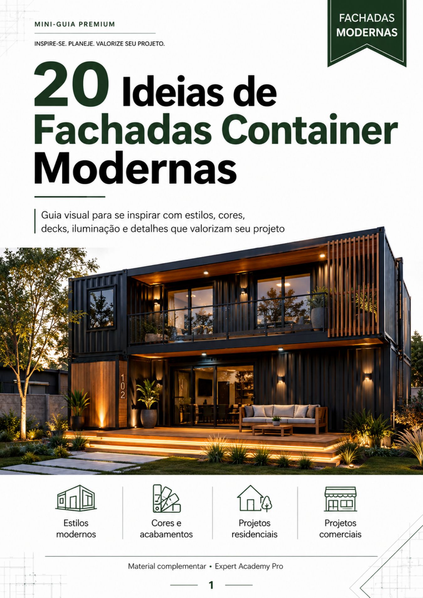 Capa do guia de fachadas container modernas